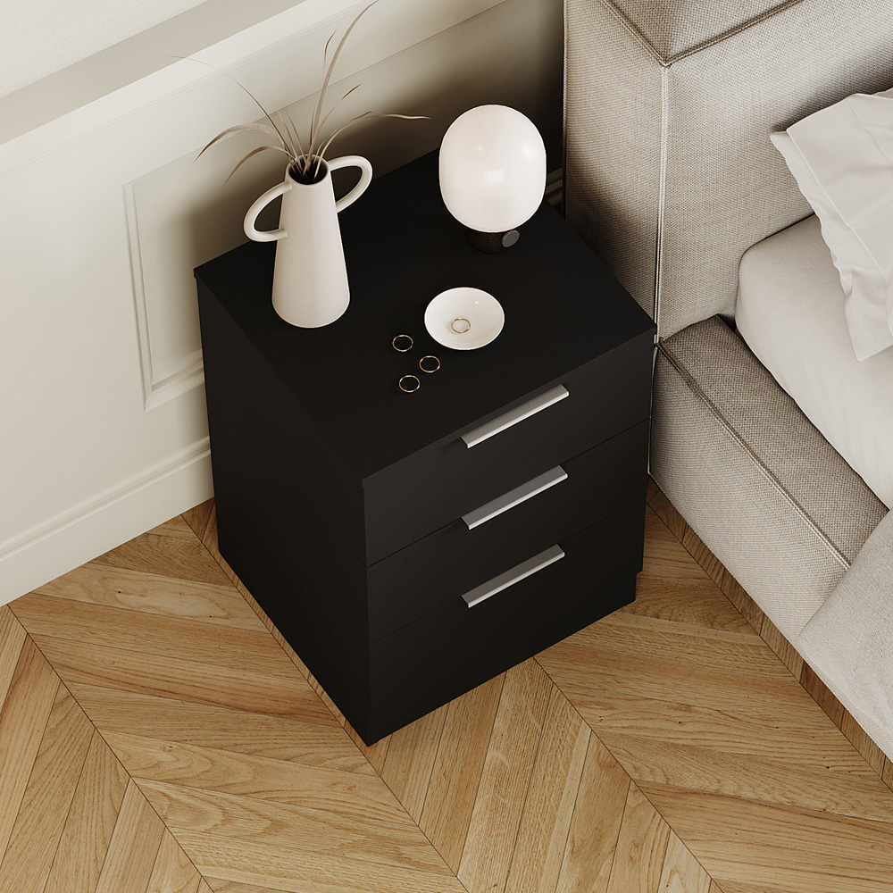 VIDA DESIGNS Terga 3 Drawer Black Bedside Cabinet Image 4