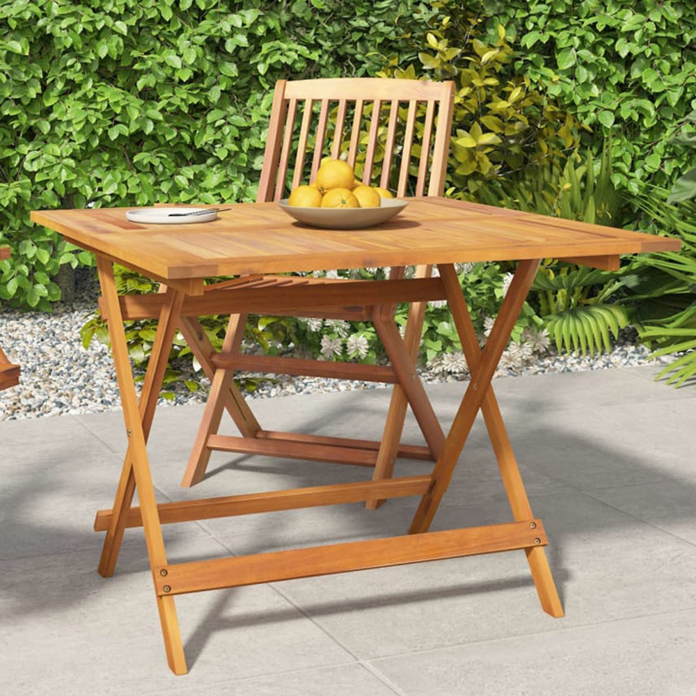 Walplus 4 Seater Foldable Solid Wood Acacia Garden Table with Parasol Hole Image 1