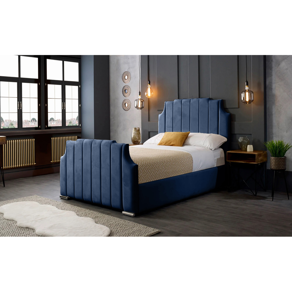 Eleganza Home Nelson Super King Size Blue Plush Velvet Bed Frame with Headboard Image 4