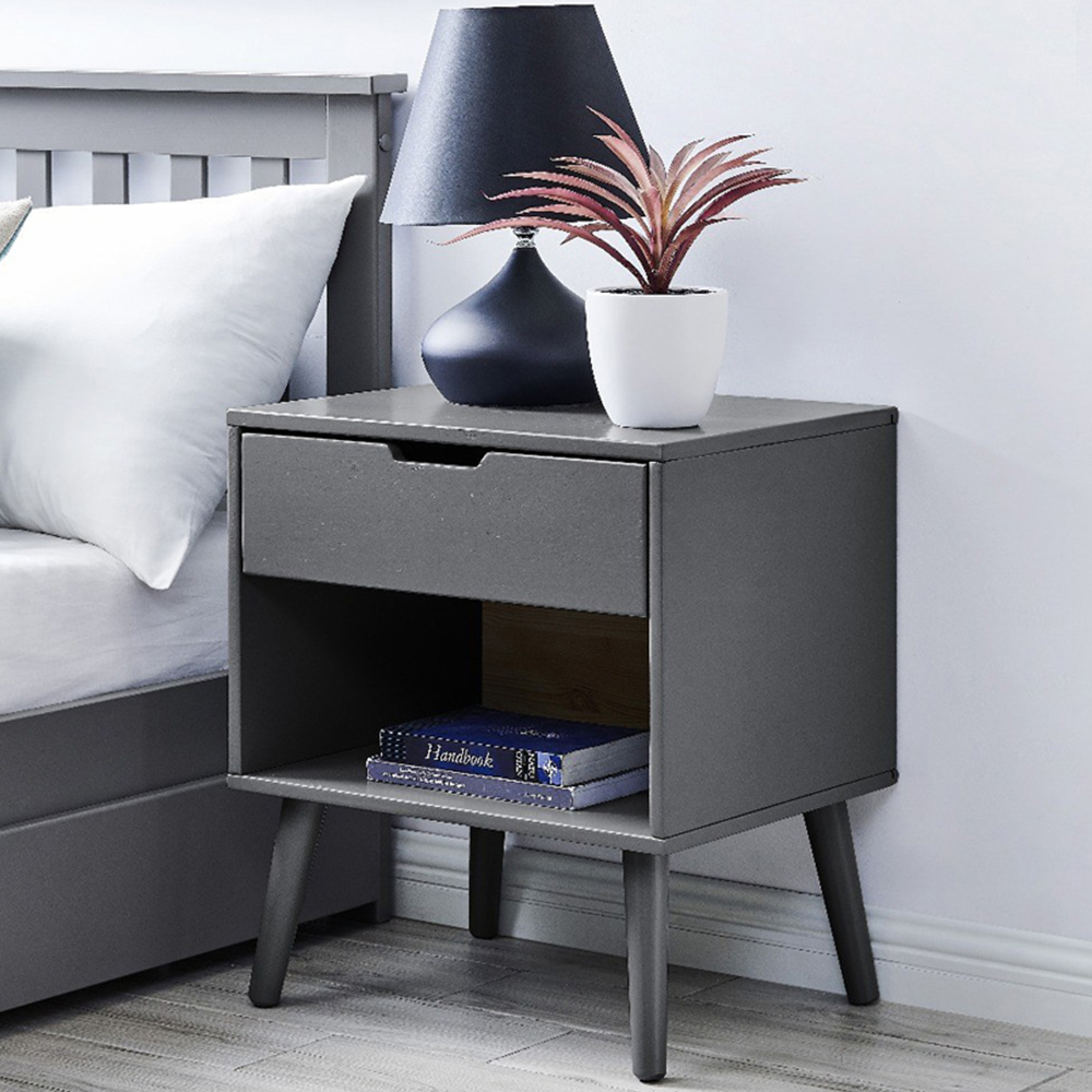 Furniturebox Isla Single Drawer Grey Bedside Table Image 1