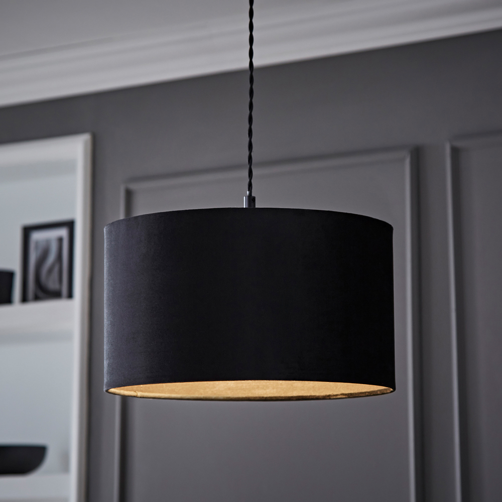 ValueLights Reni Black Velvet Drum Ceiling Lamp Shade 35cm Image 2