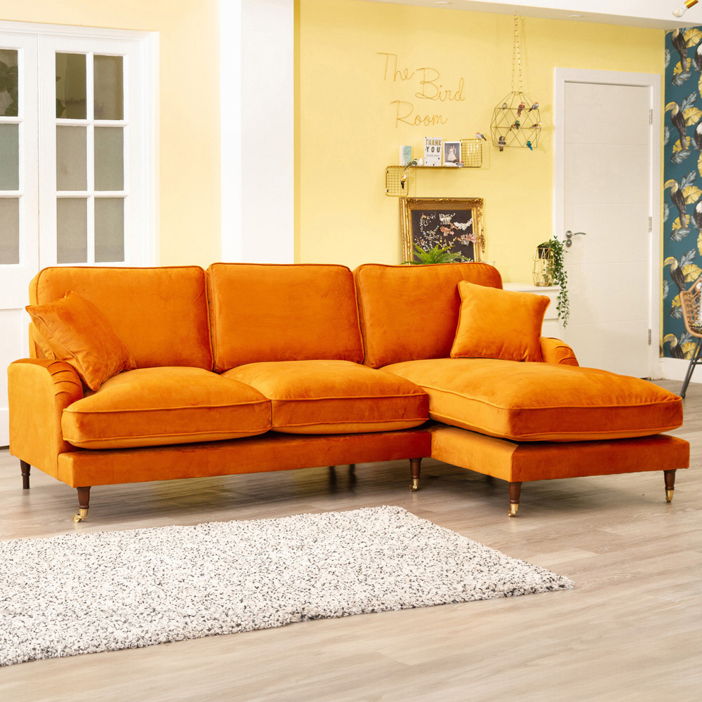 Mackenzie 3 Seater Burnt Orange Large Velvet Right Hand Corner Sofa Image 1