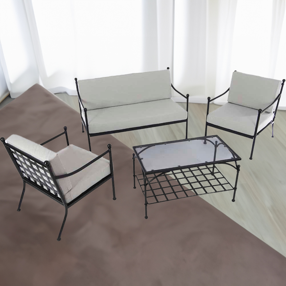 Greenhurst 4 Seater Black Metal Sofa Lounge Set with Cushions Image 1