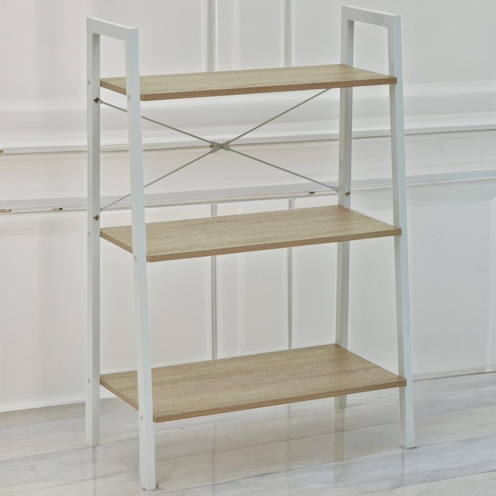 Premier Housewares Bradbury 3 Shelf Natural Oak Veneer Ladder Bookshelf Image 1