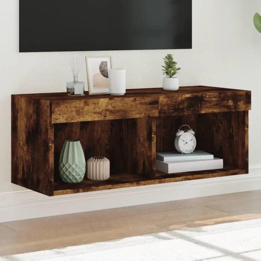 vidaXL 2 Shelf Smoked Oak Wall Mounted LED TV Cabinet Image 1