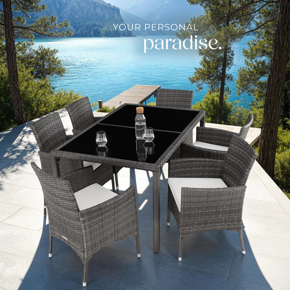 tectake Lisbon 6 Seater Rattan Garden Dining Set Grey and White Image 3
