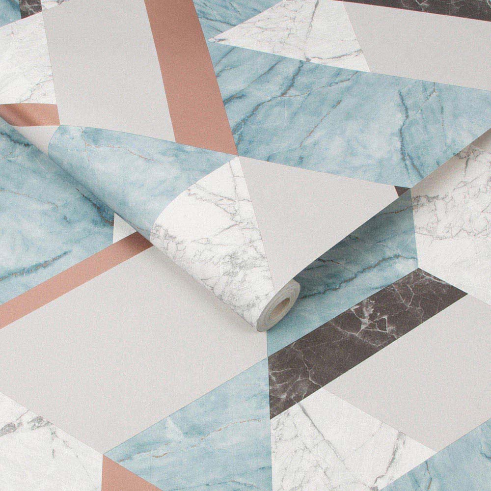 Superfresco Easy Marblesque Geo Jade and Rose Gold Wallpaper Image 2