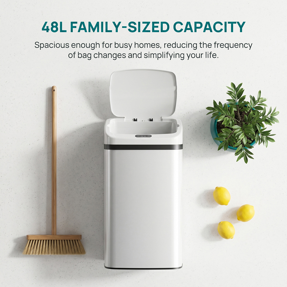 HOMCOM White Galvanised Steel Kitchen Sensor Bin with Automatic Close 48L Image 6