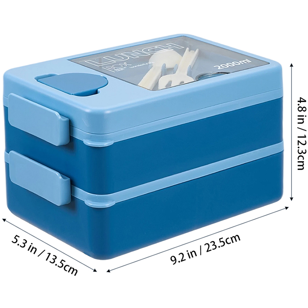 Living and Home 2L 2-Tier Blue Lunch Box with Cutlery and Sauce Container Image 8