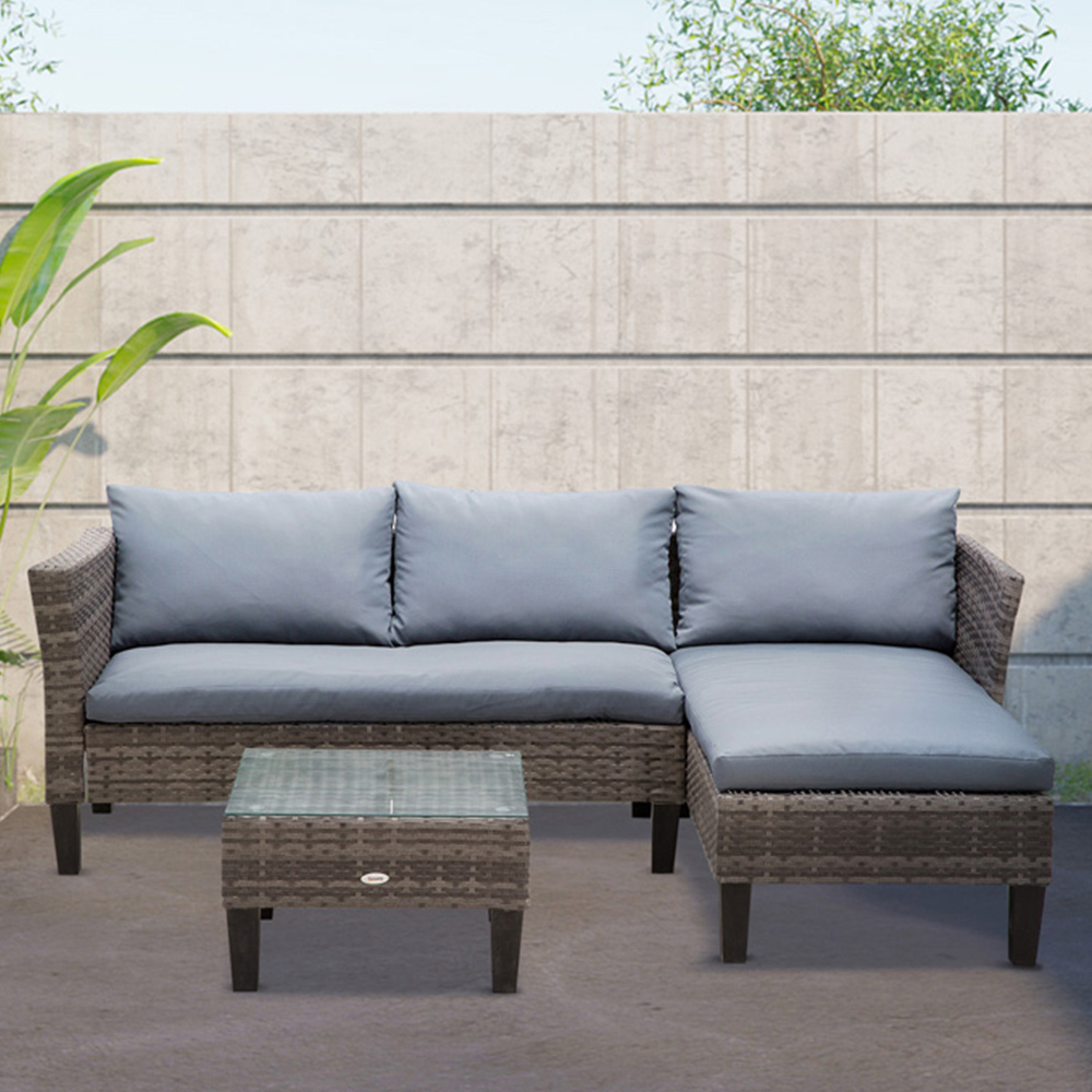 Outsunny 4 Seater Grey Rattan Lounge Sofa Set with Matching Table Image 1