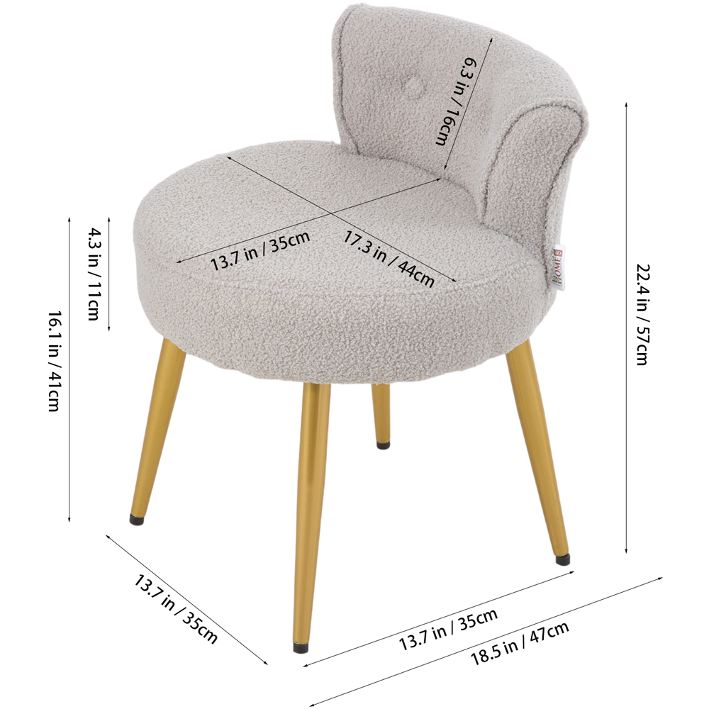 Living and Home Grey Teddy Fleece Button Tufted Vanity Stool Image 9