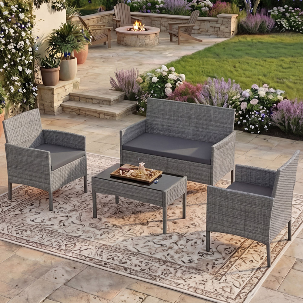 GARDEN VIDA Kendal 4 Seater Grey PE Rattan Garden Lounge Set with Cover Image 1