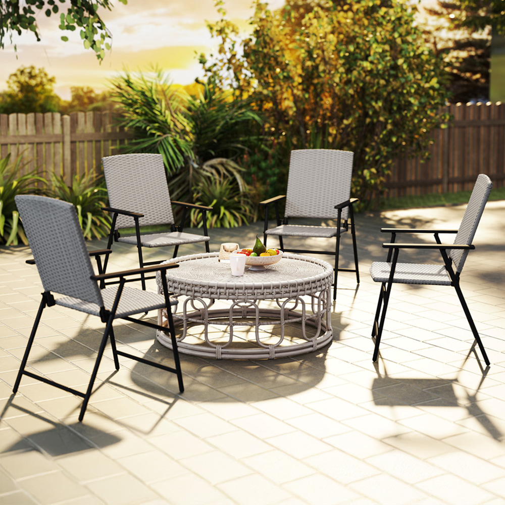 Outsunny 4 Piece Grey Rattan Foldable Chair Set Image 1