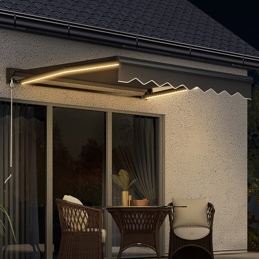 Outsunny Black Retractable Electric Awning with LED Light 2.5 x 2m Image 1