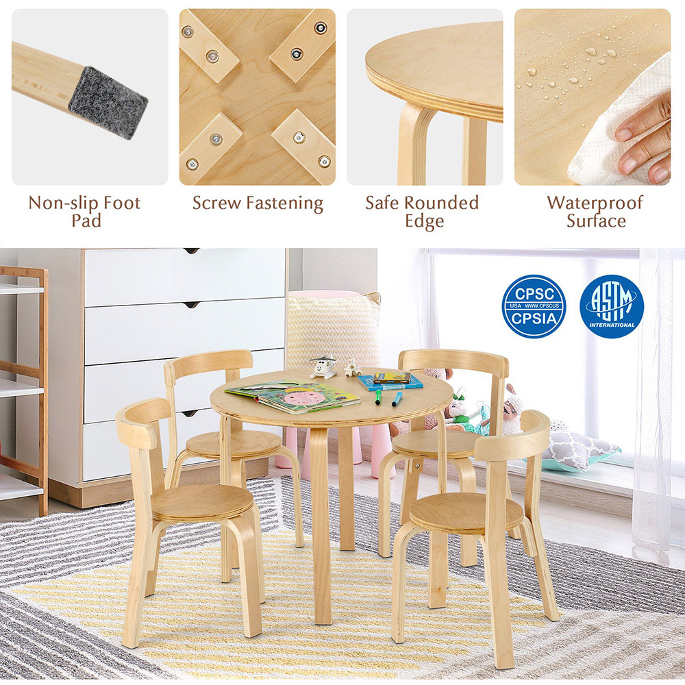 Costway 4 Seater Kids Bentwood Dining Set Natural Image 6