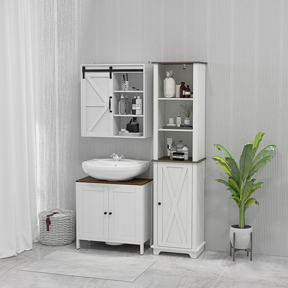 Kleankin Single Door 3 Shelf White Tall Bathroom Floor Cabinet Image 4