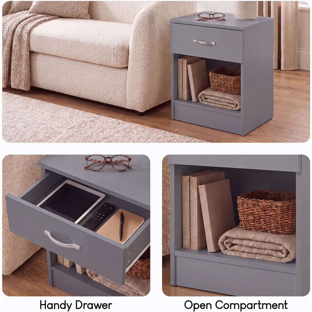 Vida Designs Riano Single Drawer Single Shelf Grey Melamine Finish Bedside Table Set of 2 Image 5