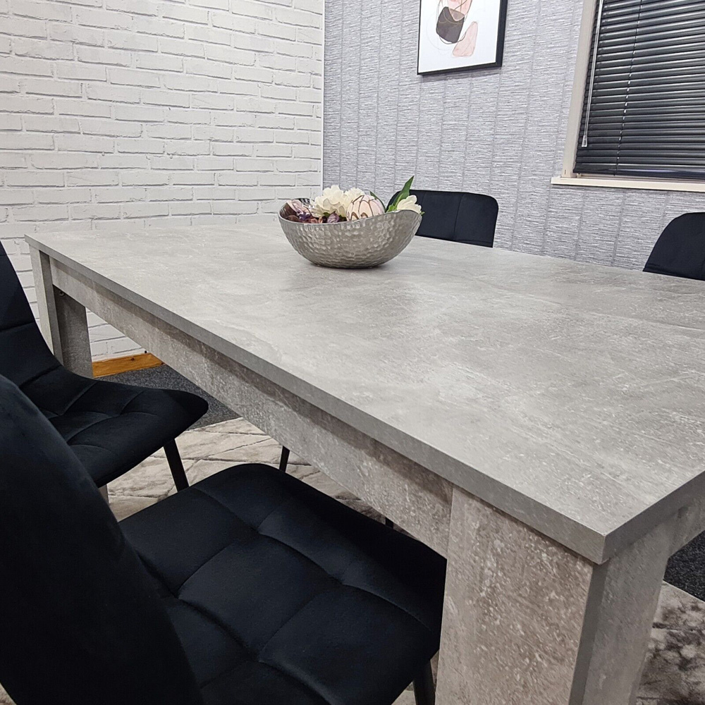 Portland Velvet 4 Seater Dining Set Stone Grey and Black Image 2
