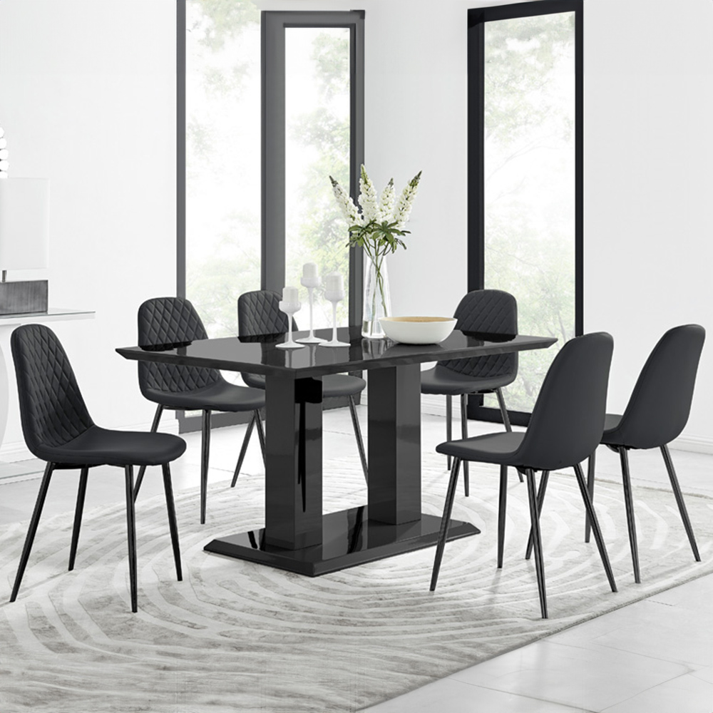 Furniturebox Molini Solara 6 Seater Dining Set Black Gloss Image 1
