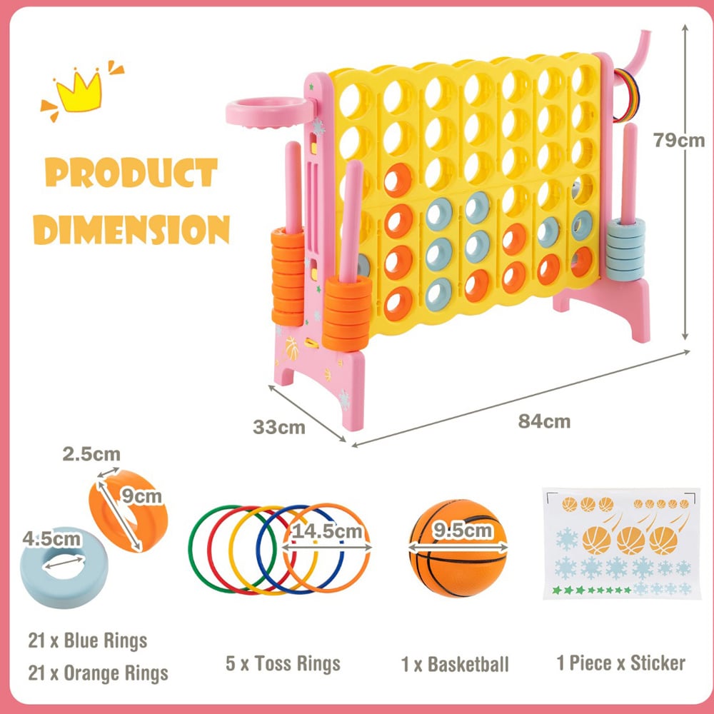 Costway Pink Giant 4 In A Row Connect Game Set with Basketball Hoop and Toss Ring Image 9