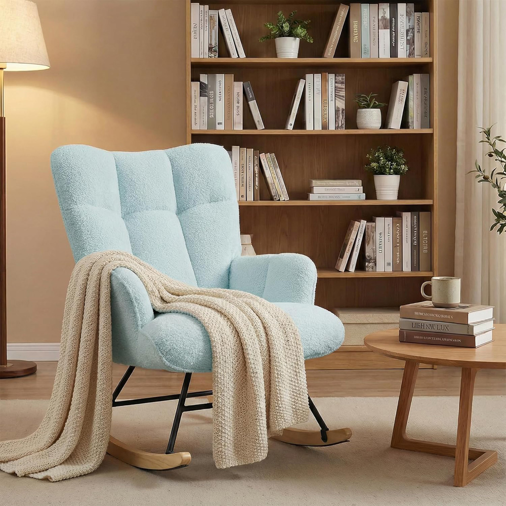 Alivio Blue Teddy Plush High Backrest Rocking Chair Image 3