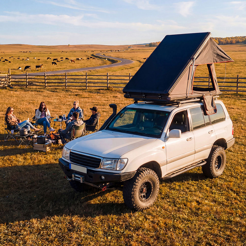 Living and Home Grey Hard Shell Car Roof Tent with Retractable Ladder 210 x 130cm Image 2