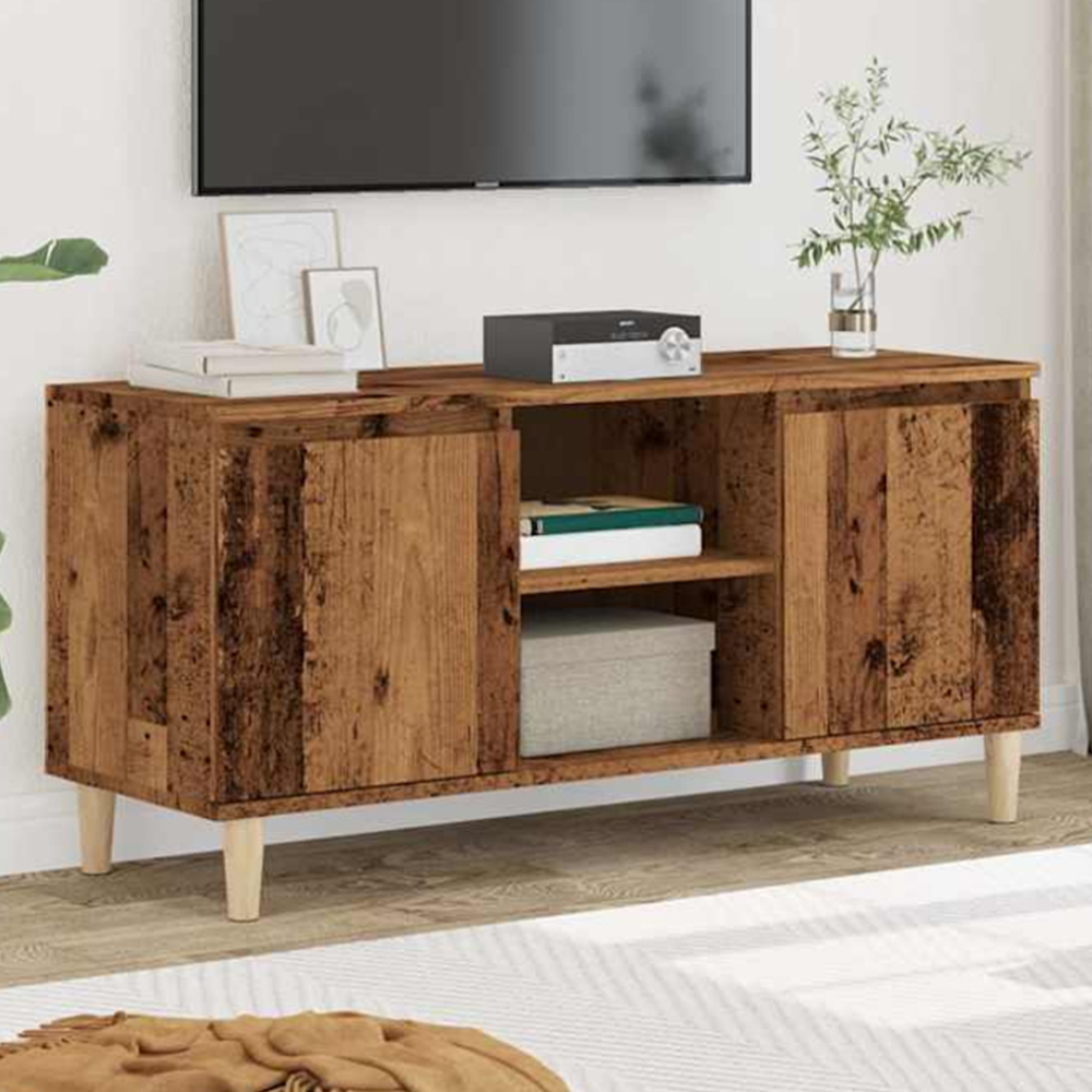 vidaXL 2 Door 2 Shelf Old Oak TV Cabinet with Wooden Legs Image 1