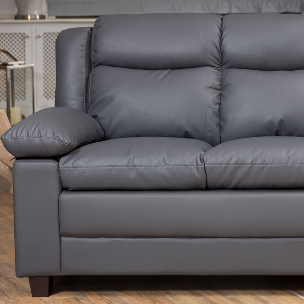 Standish 3 Seater Grey Bonded Leather Sofa Image 2