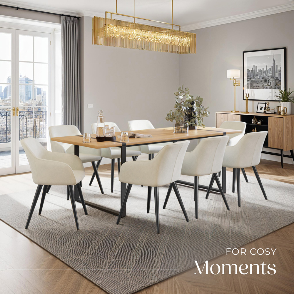 tectake Marilyn Set of 8 Cream and Black Velvet Look Padded Dining Chairs Image 7