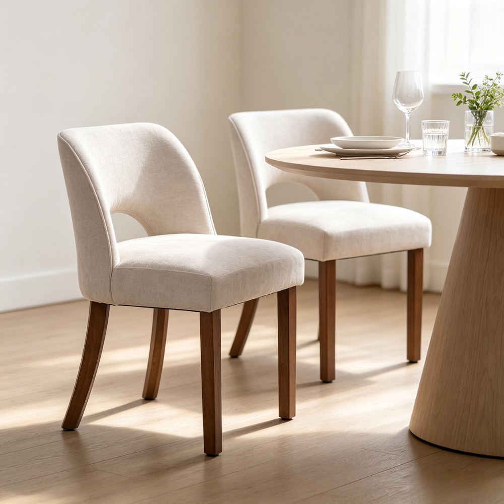 Living and Home Set of 2 Beige Chenille Curved Cutout Backrest Dining Chair Image 7