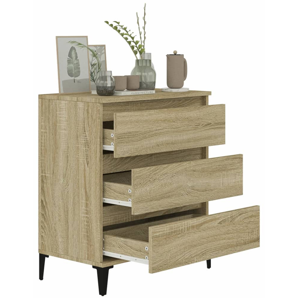 vidaXL 3 Drawer Sonoma Oak Sideboard with Metal Legs Image 4