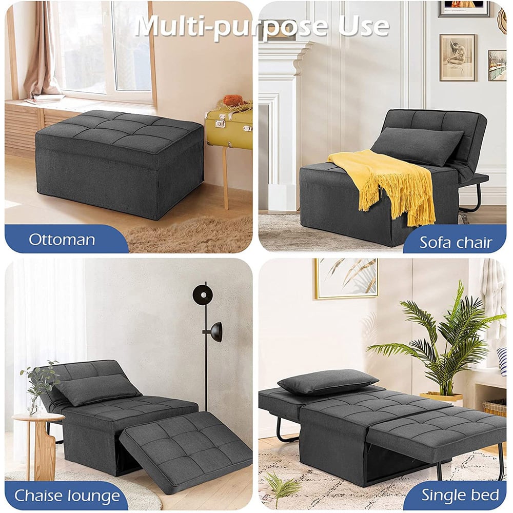 Costway Grey 4 in 1 Convertible Sofa Bed with Adjustable Backrest Image 8