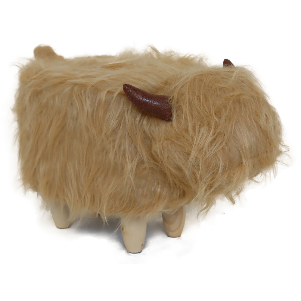Gardeco Hazel The Highland Cow Light Brown Synthetic Fur Footstool Image 3