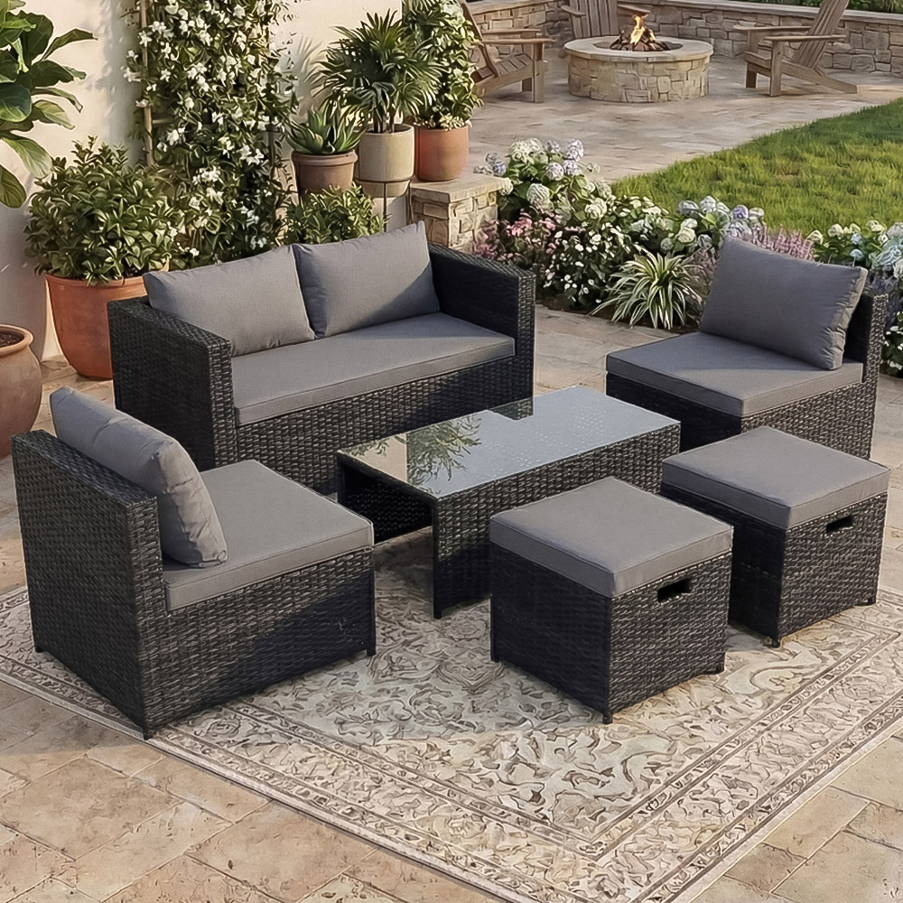 GARDEN VIDA Islay 6 Seater Black Rattan Garden Lounge Set Image 1