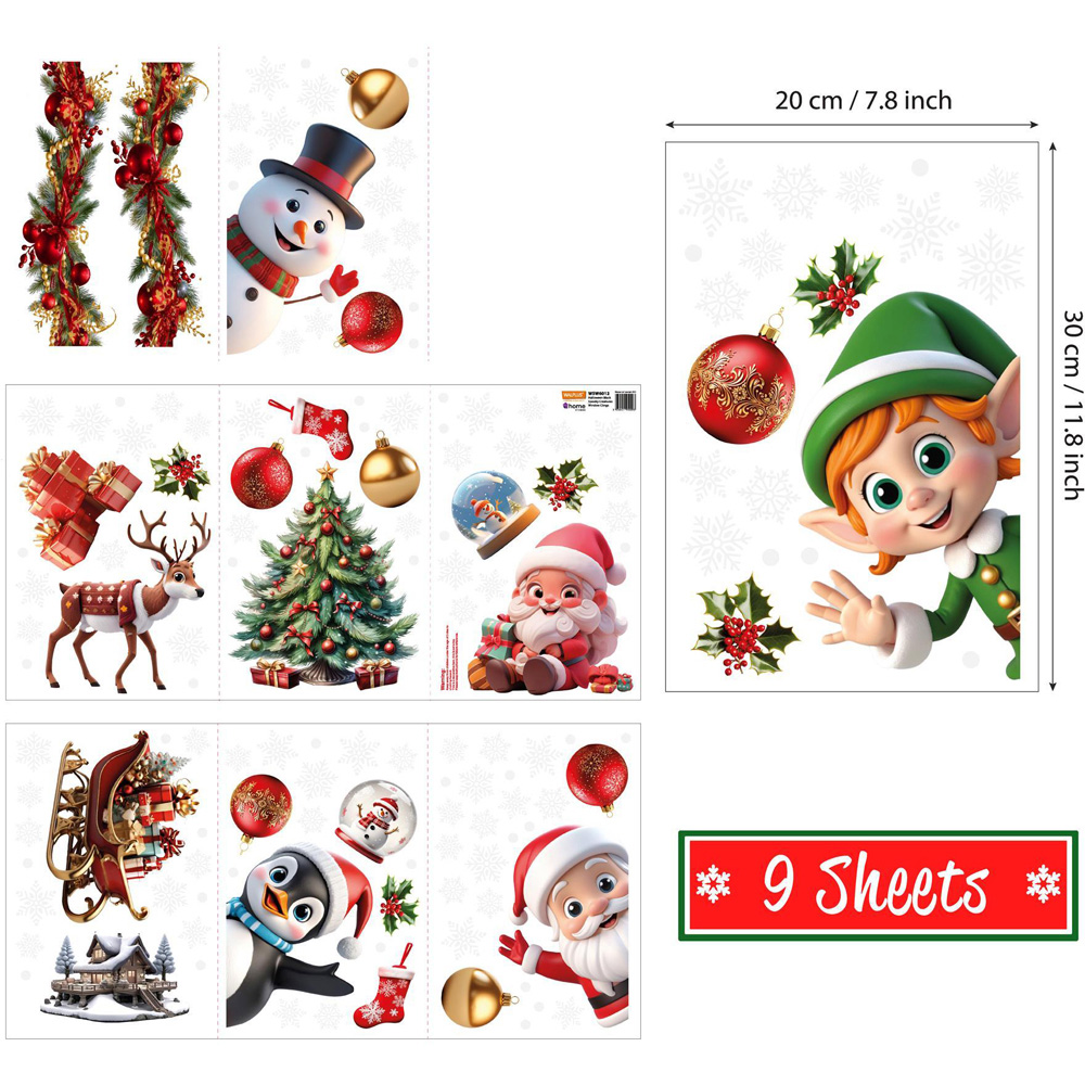 Walplus Peeking Santa and Friends with Snowflakes Double-Sided Christmas Window Stickers 149 Piece Image 7