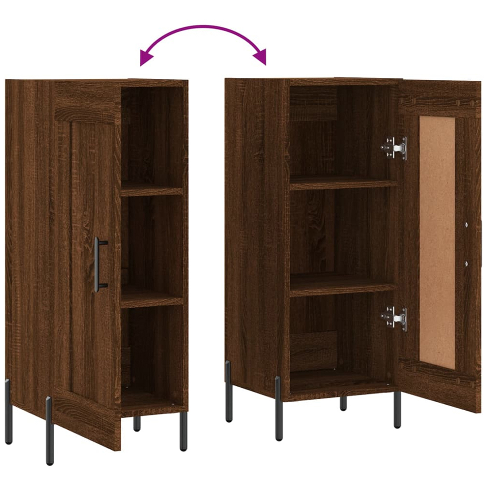 vidaXL Single Door 3 Shelf Brown Oak Sideboard with Metal Legs Image 9