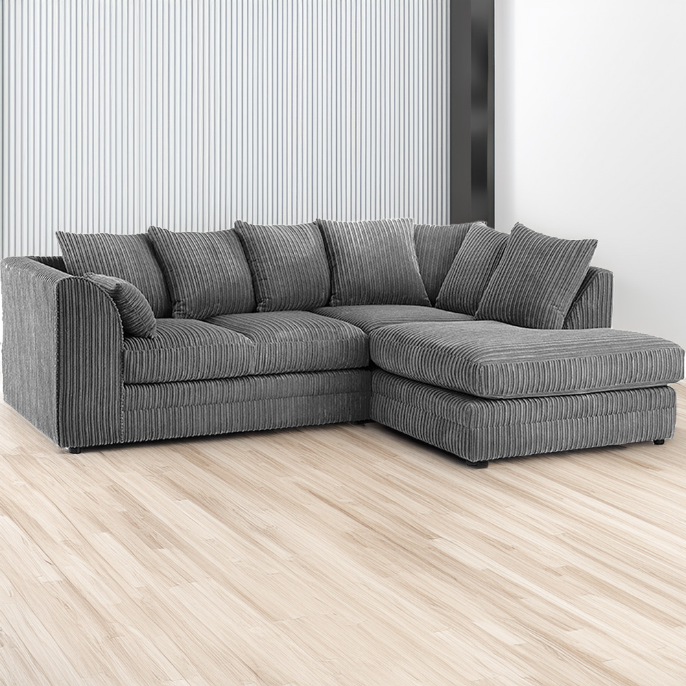 Portland Luxor 4 Seater Grey Jumbo Cord Right Hand L Shape Corner Sofa Image 1