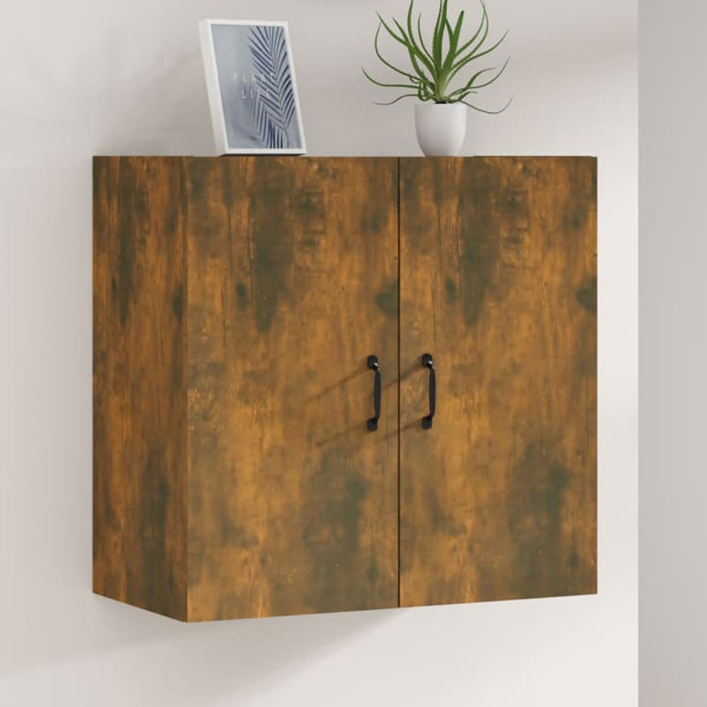 vidaXL 2 Door Smoked Oak Wall Cabinet with Black Handle Image 1