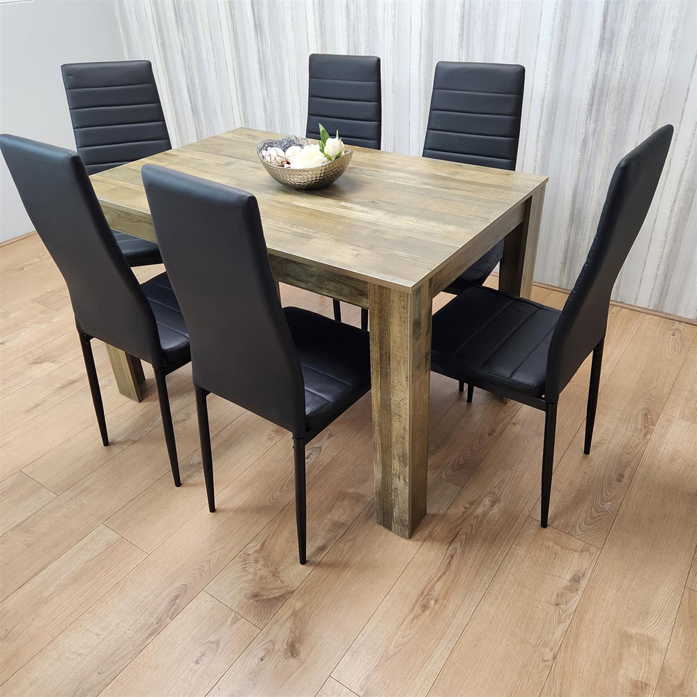 Kosy Koala 6 Seater Faux Leather Dining Set Rustic Effect and Black Image 3