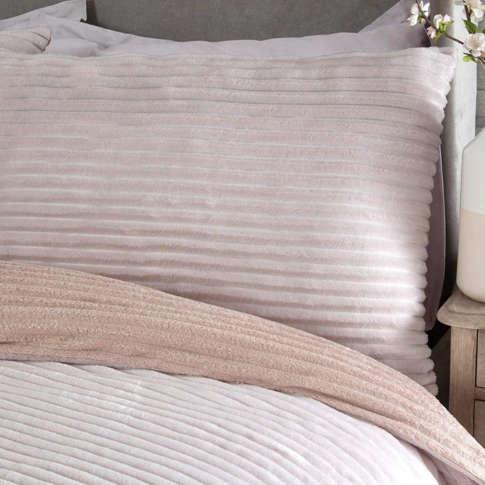 Smart Living Single Blush Pink Sparkle Ribbed Fleece Reversible Duvet Cover Set Image 6