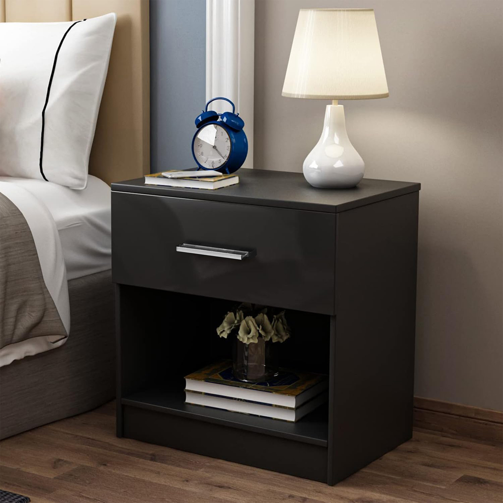 Brooklyn Single Drawer Black High Gloss Bedside Table Image 3
