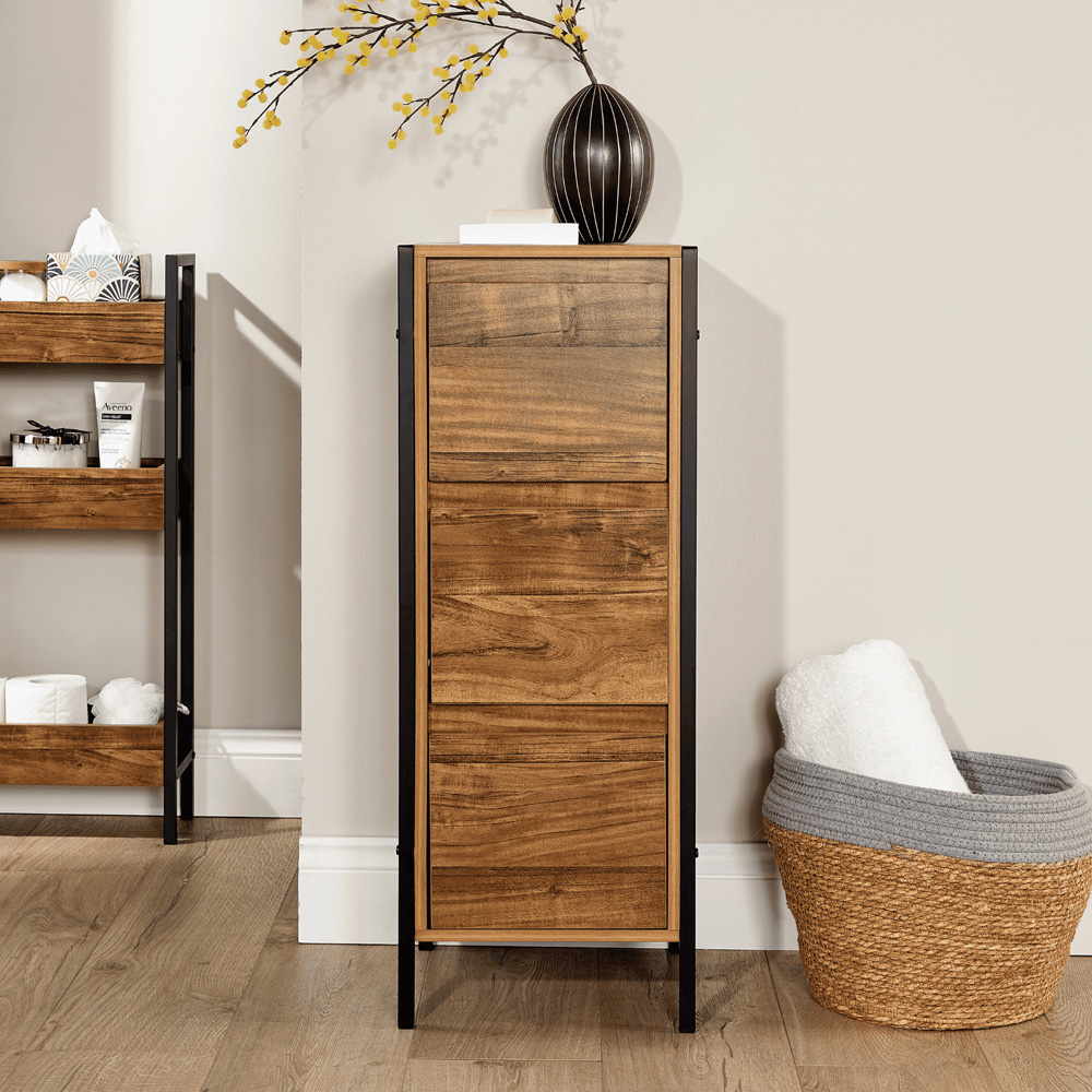 Home Source Locastra 3 Drawer Oak and Black Bathroom Floor Cabinet Image 7