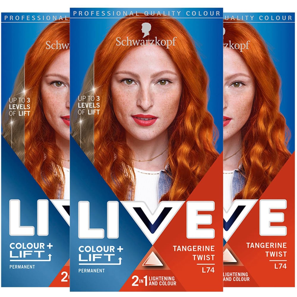 Schwarzkopf Live Color+Lift Tangerine Twist L74 Permanent Colour Hair Dye 3 Pack Image 1