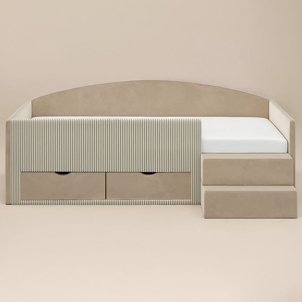 Flair Elisa Beige Velvet and Cord Low Sleeper Bed with Storage with Storage Image 3