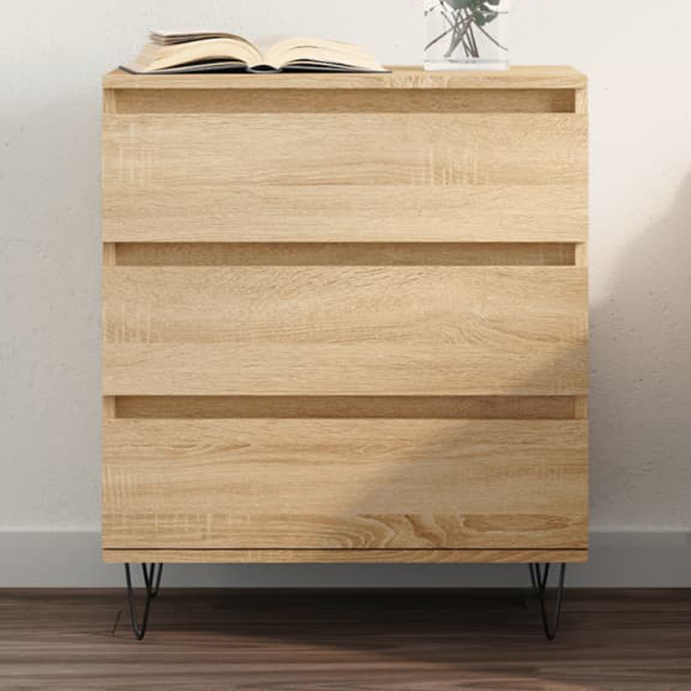 vidaXL 3 Drawer Sonoma Oak Small Sideboard Image 1
