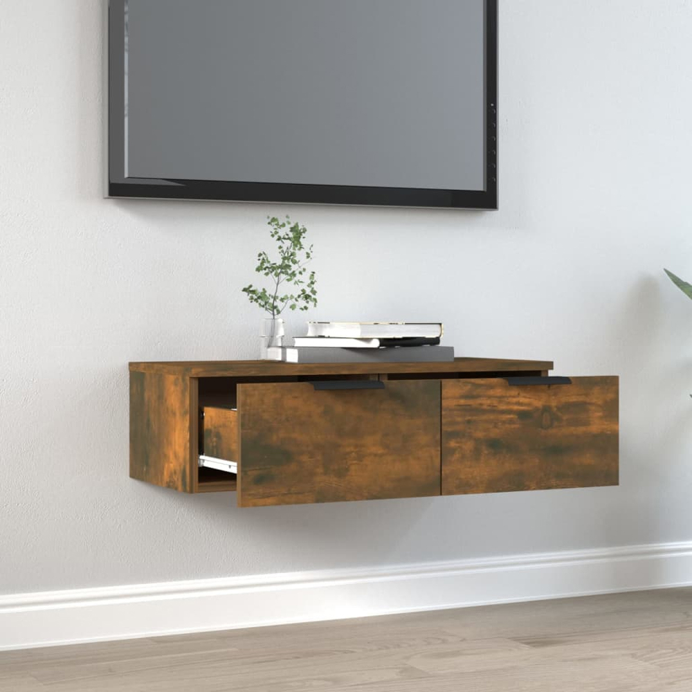 vidaXL 2 Drawer Smoked Oak Wall Mounted Cabinet Image 8