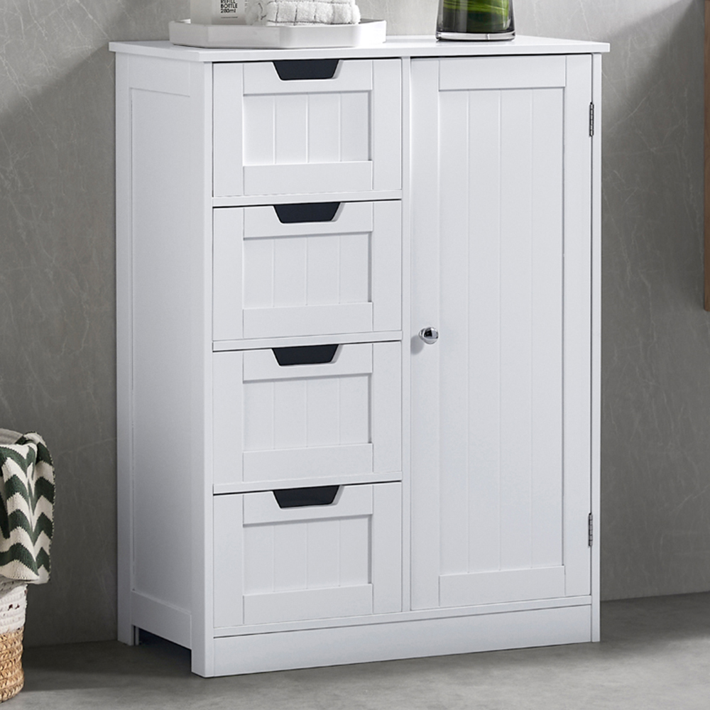 Bath Vida Priano White 4 Drawer Single Door Floor Cabinet Image 1