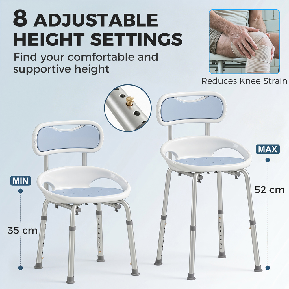 HOMCOM Back Height Adjustable Shower Chair with Side Support Image 8