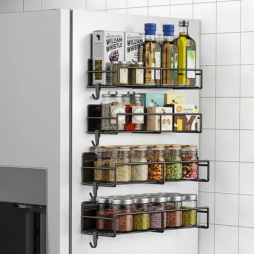 Living and Home 4 Piece Magnetic Fridge Storage Shelf with Hooks Image 2
