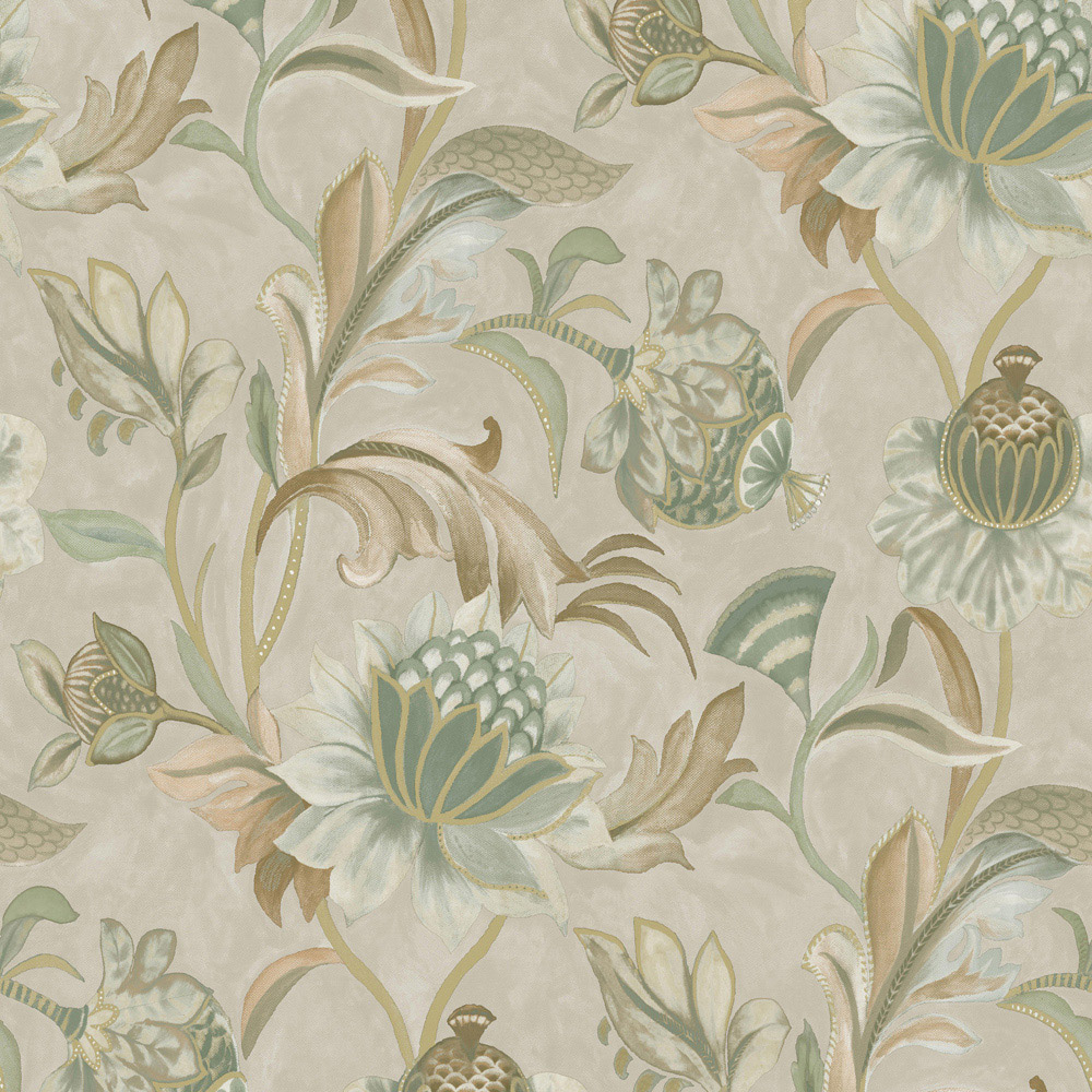 Holden Cecelia Jacobean Beige Green Wallpaper Image 1
